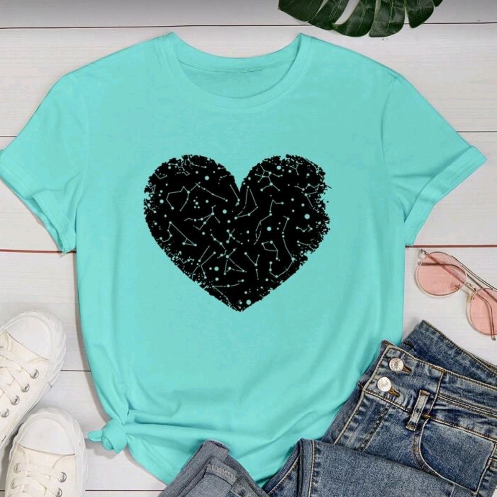 SHEIN Turquoise Constellation Heart Tee